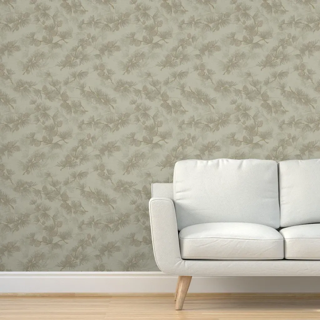 Cabincore Pine Trees and Pine Cones Peel and Stick Wallpaper - French Gray product