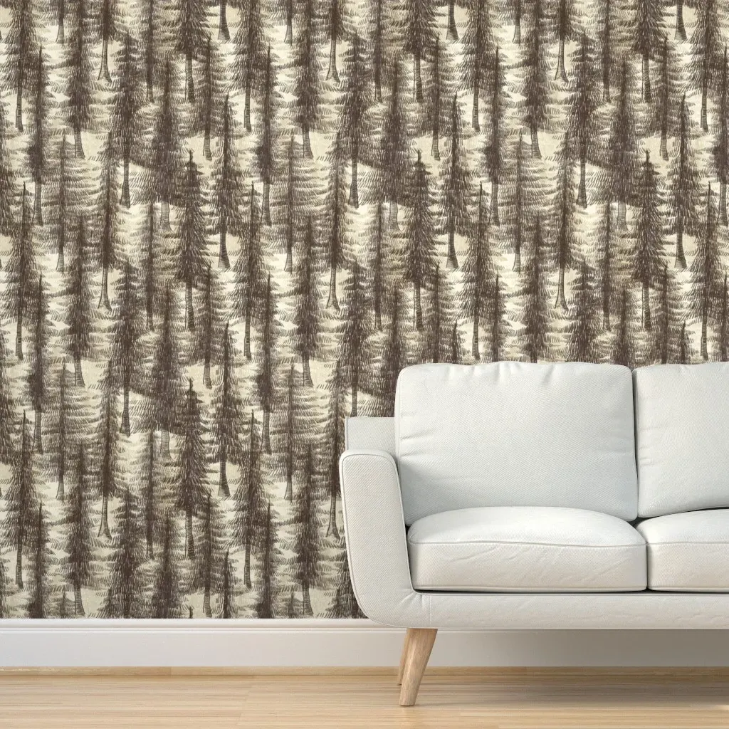 Cabincore Pine Trees Peel and Stick Wallpaper - Dark Brown product
