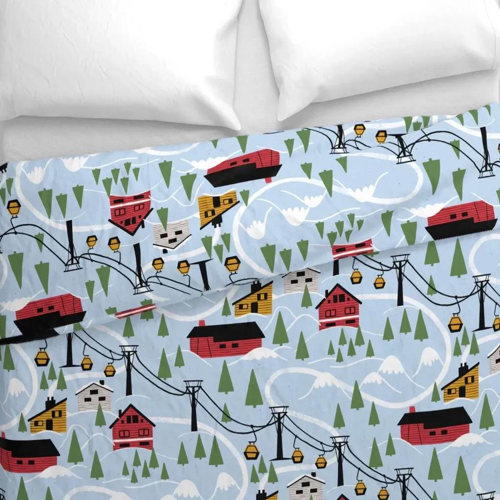 Cabincore Ski Winter Duvet Cover - Red alternate view