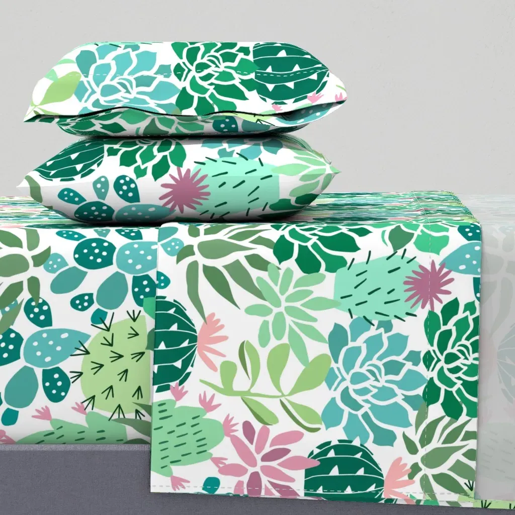 Cactus Collage Twin Sheet Set - Green product