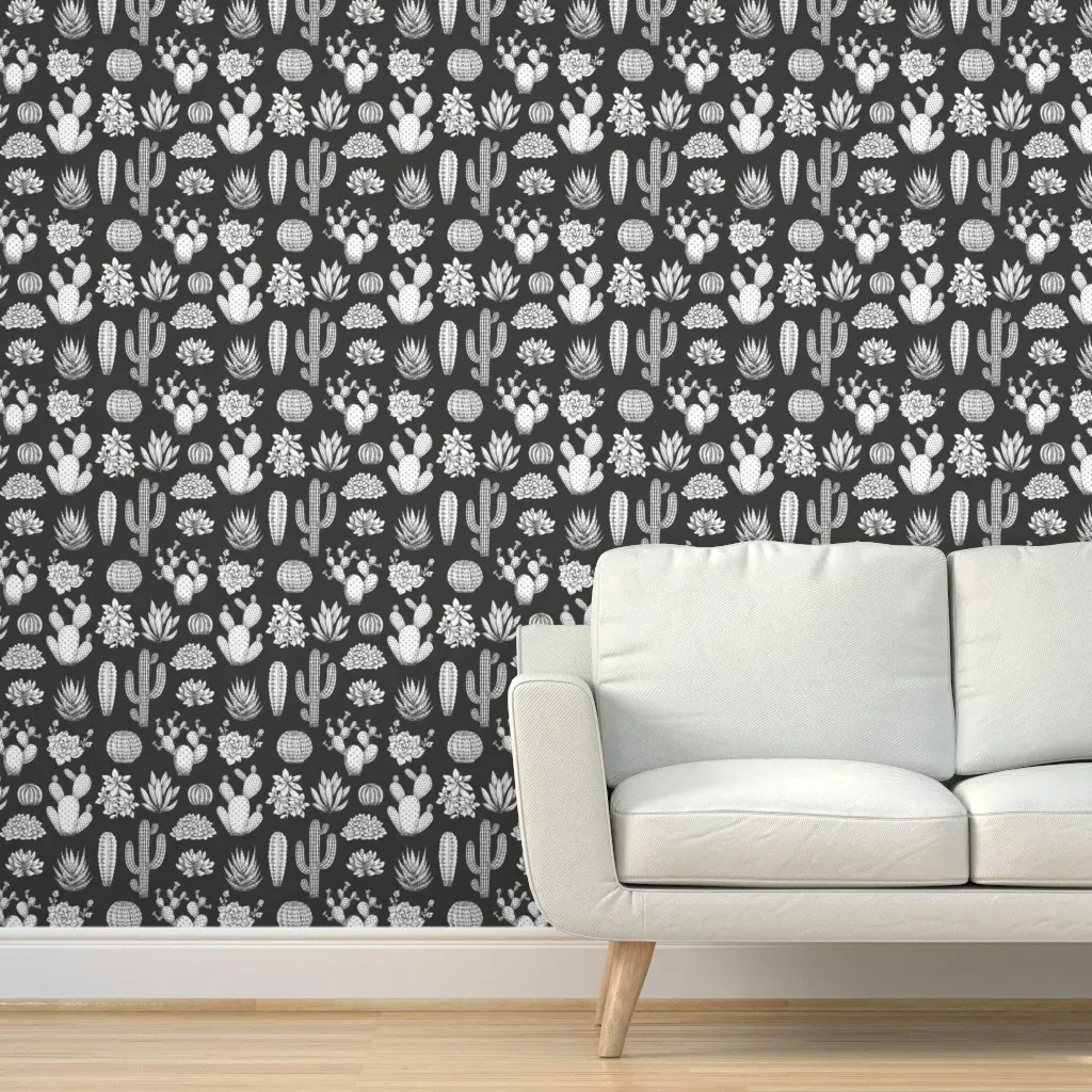 Cactus Collection Peel and Stick Wallpaper - Black, White product