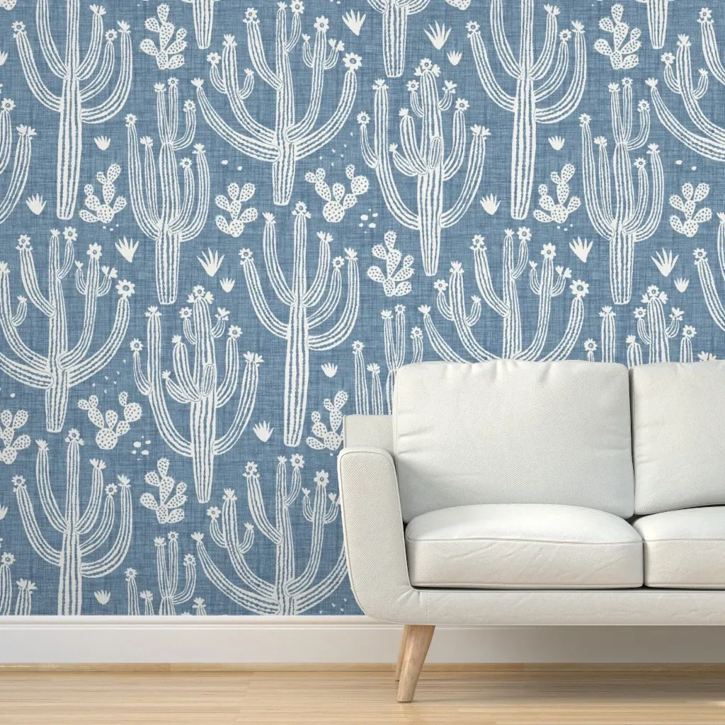 Cactus Country Peel and Stick Wallpaper - Mountain Blue & White product