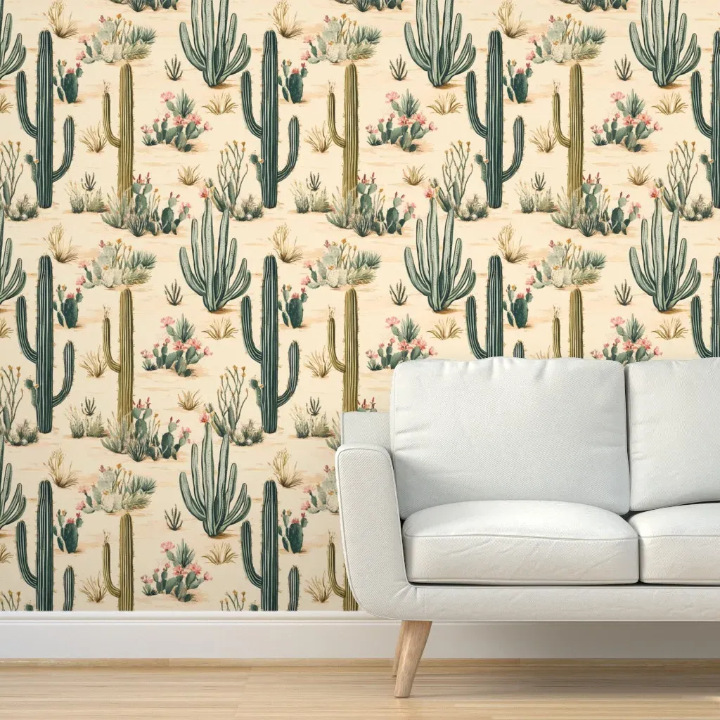 Cactus Desert Garden Large Scale Peel and Stick Wallpaper - Green product