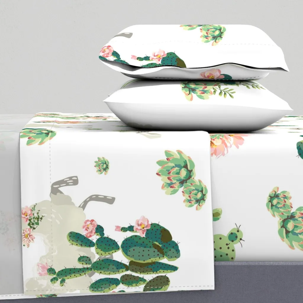 Cactus Floral Llama Full Sheet Set - White product