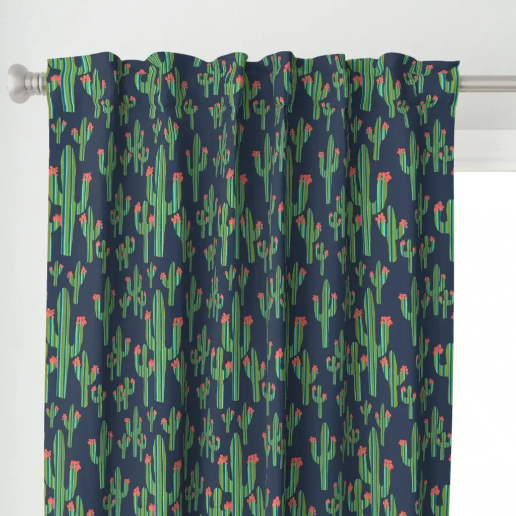 Cactus Flowers Curtain Panel - Green alternate view