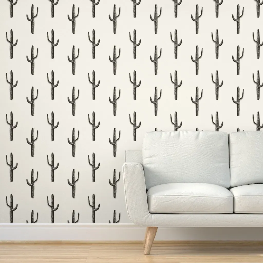 Cactus Peel and Stick Wallpaper - Black on White product