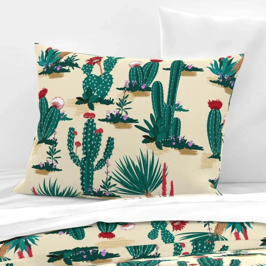 Cactus & Yucca Print Standard Pillow Sham - Teal, Cotton Sateen product