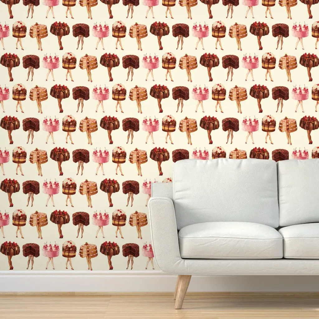 Cake Pin-Ups Peel and Stick Wallpaper - Beige, Pink product