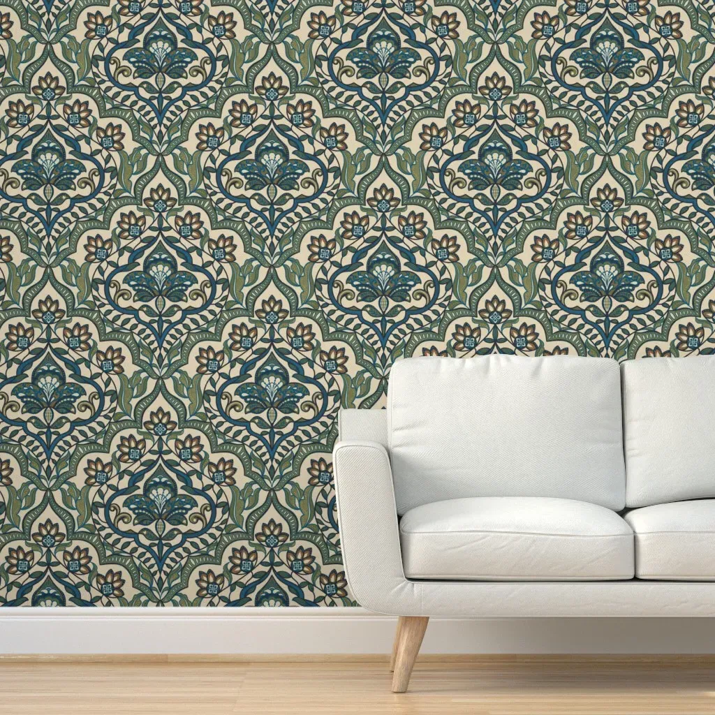 Calais Damask Millefleurs Peel and Stick Wallpaper - Teal product