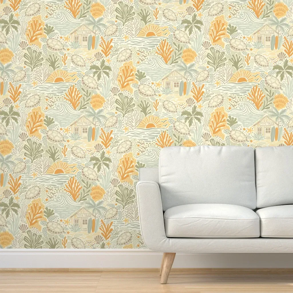 California Coast Ocean Waves Peel and Stick Wallpaper - Beige product