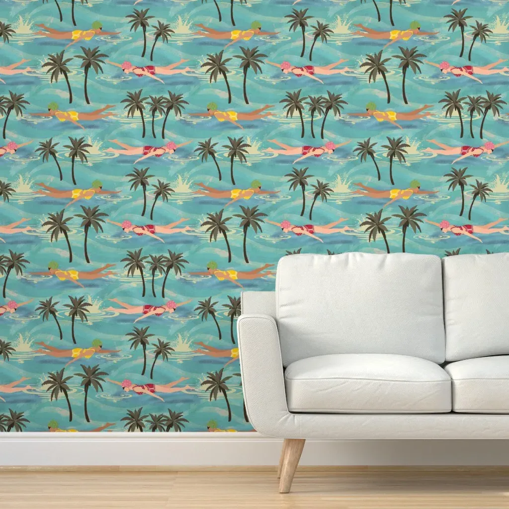 California Dreaming Palm Trees Peel and Stick Wallpaper - Blue product