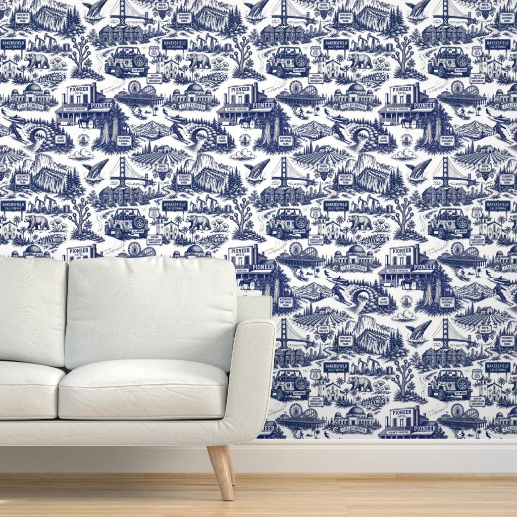 California Landmark Toile Peel and Stick Wallpaper - Blue product