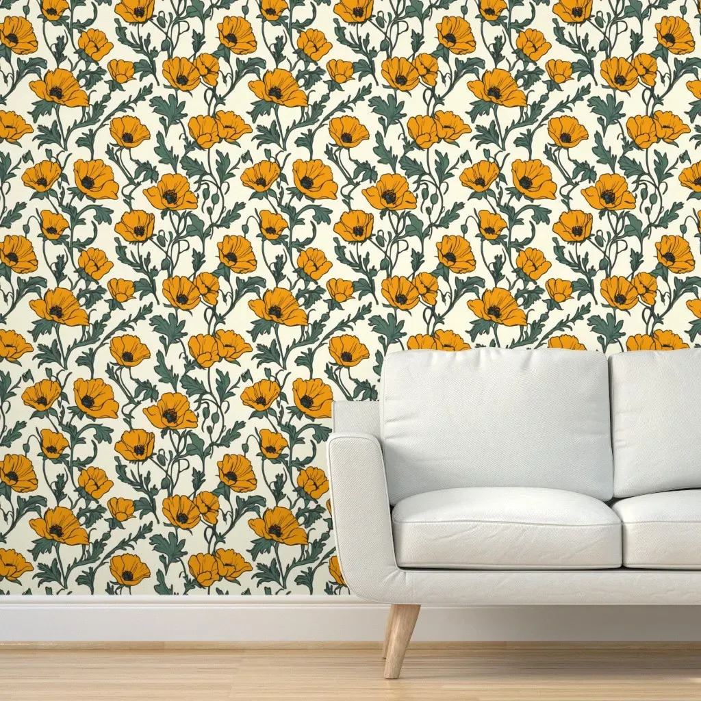 California Poppies Peel and Stick Wallpaper - Orange product