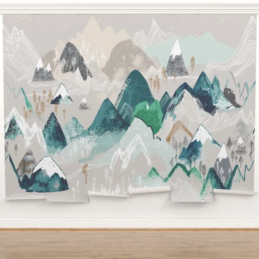 Call Of The Mountains Peel and Stick Wall Mural - Teal product