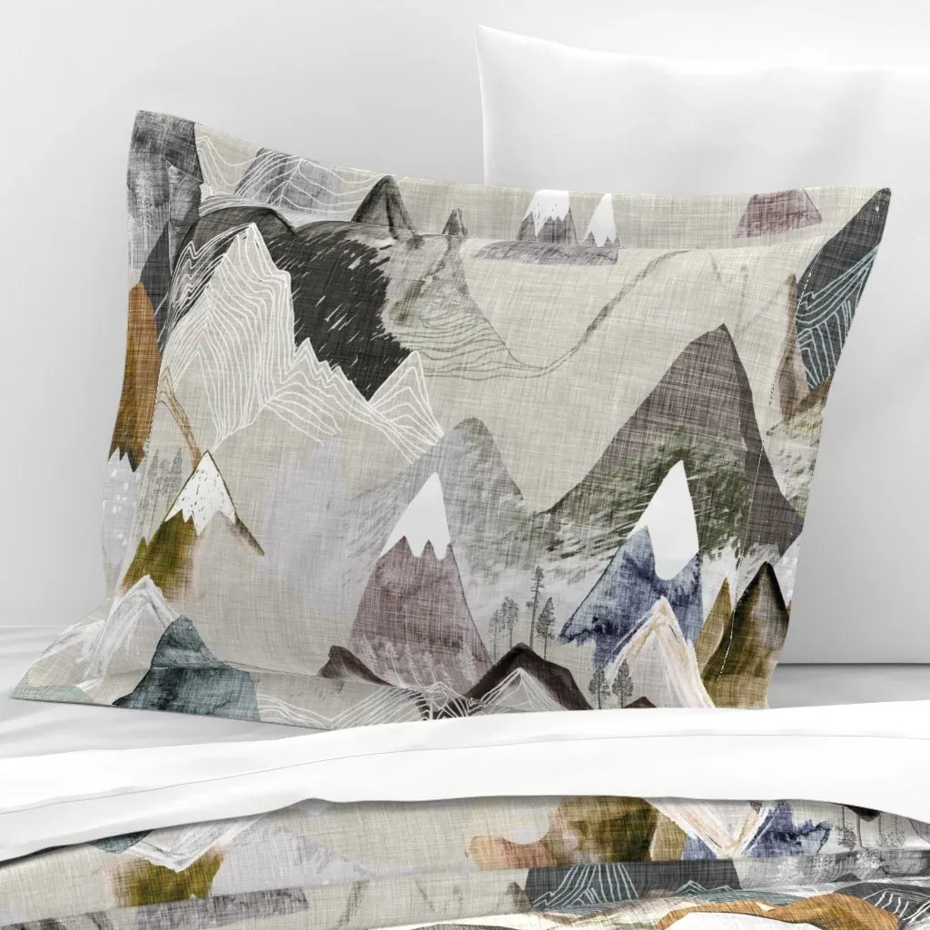 Call Of The Mountains Standard Flanged Pillowcase - Beige, Cotton Sateen product