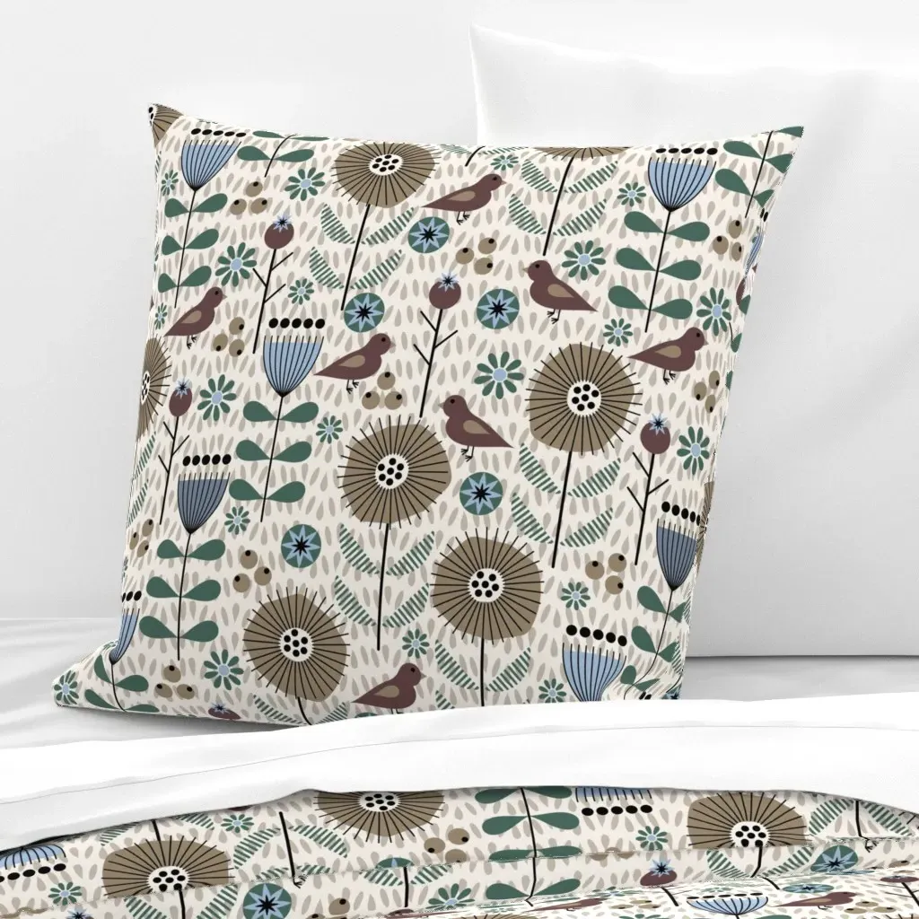 Calm Scandi Meadow Folk Art Floral Large Euro Pillow Sham - Beige product