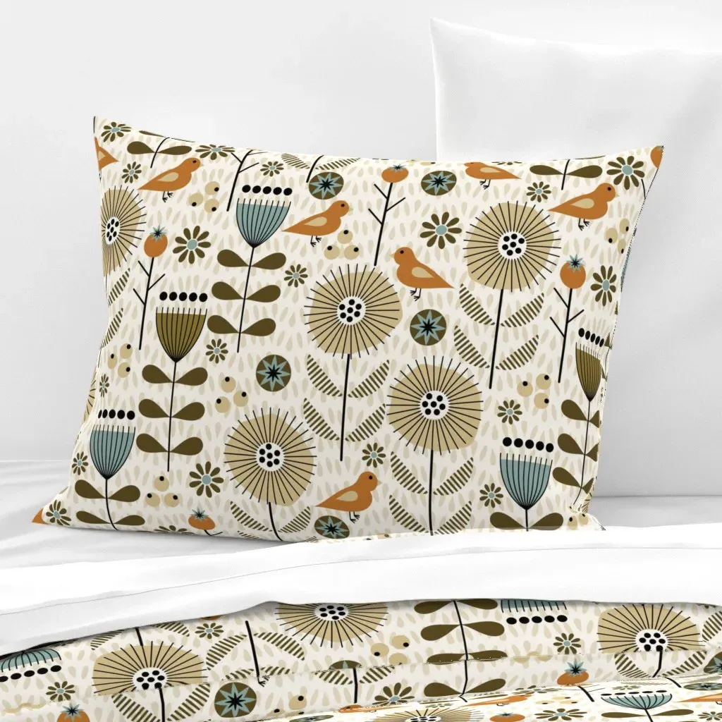 Calm Scandi Meadow Folk Art Floral Standard Pillow - Beige, Cotton Sateen product
