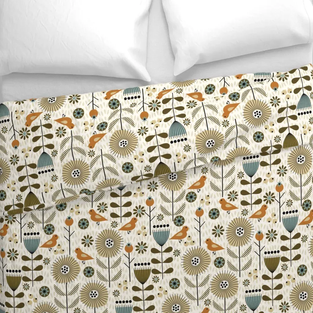 Calm Scandi Meadow-Folk Duvet Cover - Beige alternate view