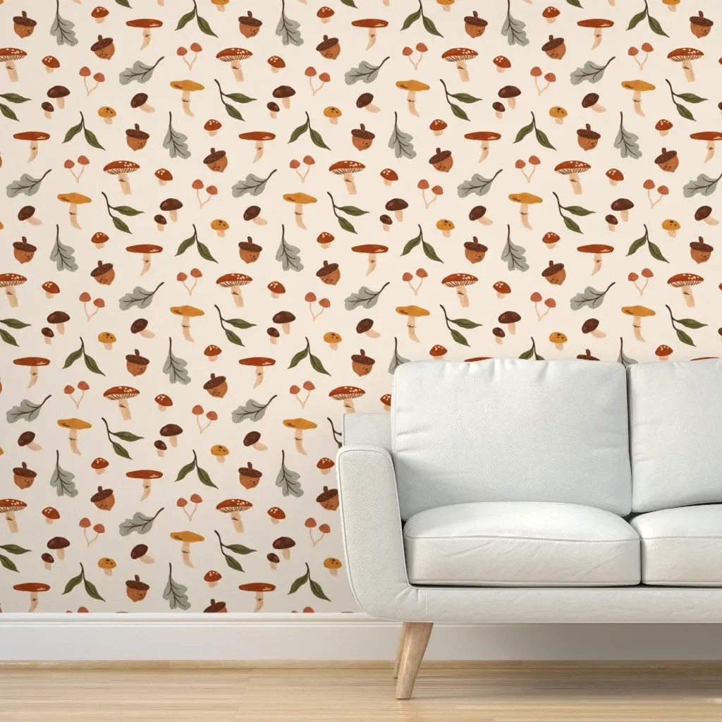 Calm Woodland Mushrooms Peel and Stick Wallpaper - Mushroom Brown product