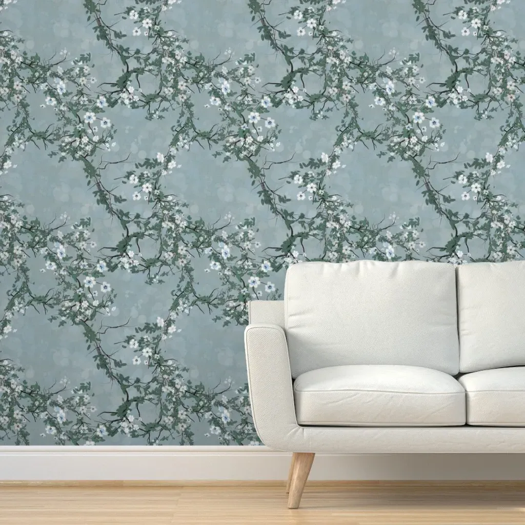 Calming Florets Peel and Stick Wallpaper - Blue, White product