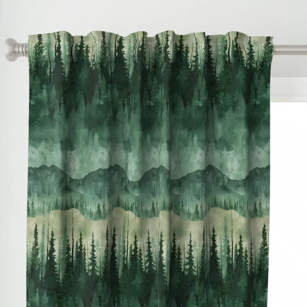 Calming Watercolor Forest Curtain Panel - Dark Green alternate view