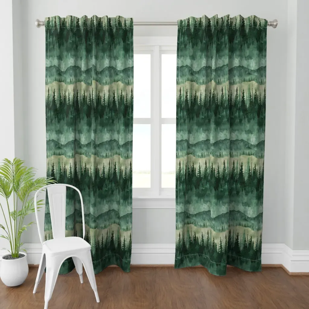 Calming Watercolor Forest Curtain Panel - Dark Green product