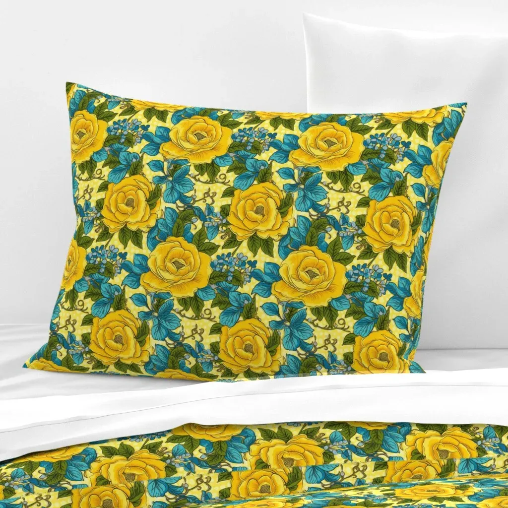 Camellia Blossoms Standard Knife Edge Pillow - Yellow, Cotton Sateen product