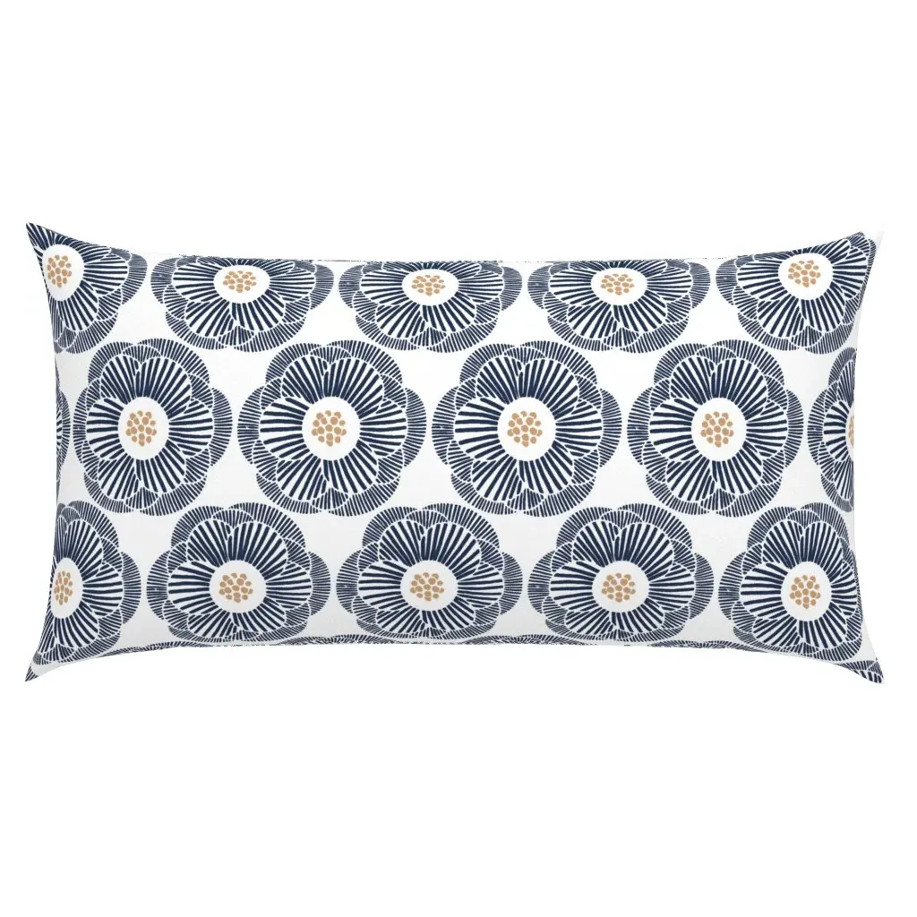 Camellia Flowers King Size Pillow Sham - Navy Blue product