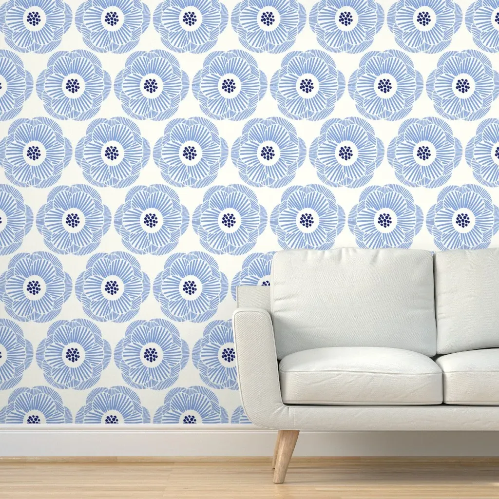 Camellia Peel and Stick Wallpaper - Bright Blue product