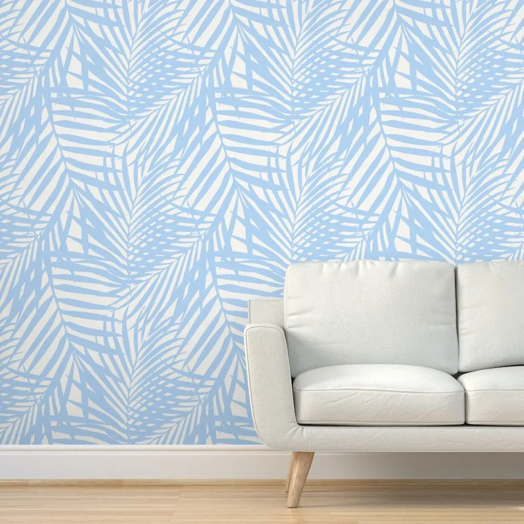 Camilla Fronds Peel and Stick Wallpaper - Light Blue, White product