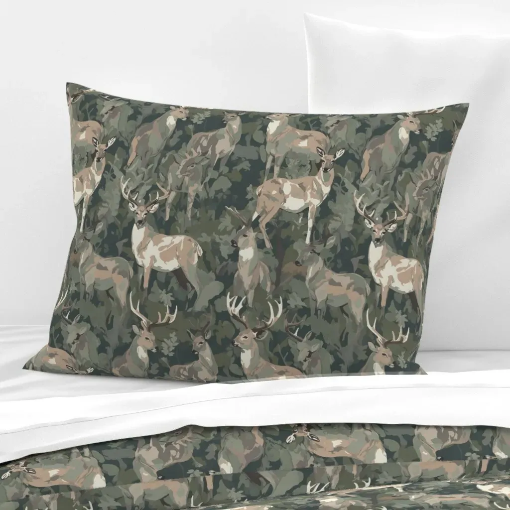 Camo Deer Standard Knife Edge Cushion Cover - Dark Olive Green, Cotton Sateen product