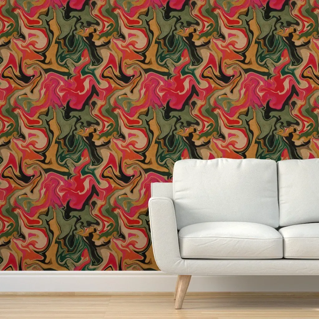 Camo Retro Marble Peel and Stick Wallpaper - Red product