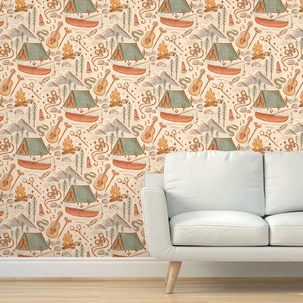 Camping Adventures Large Scale Peel and Stick Wallpaper - Terracotta product