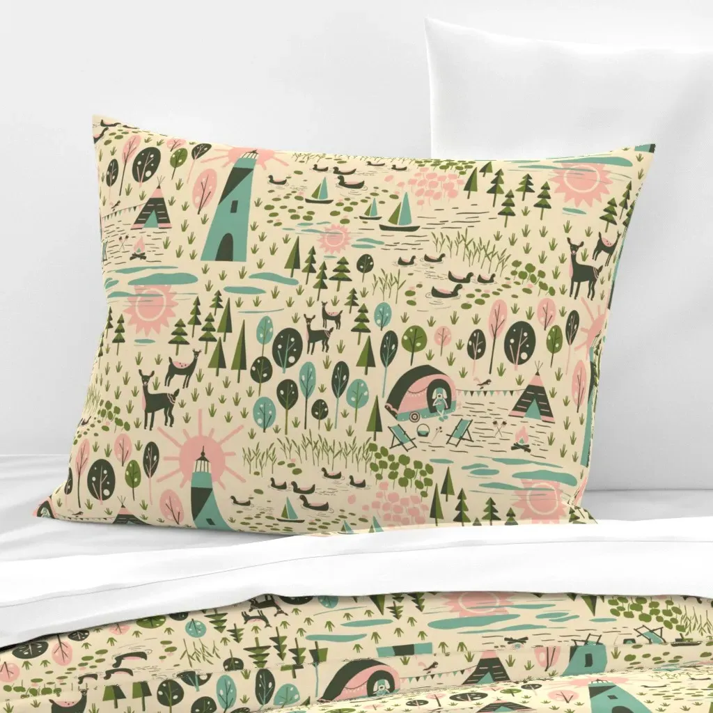 Camping At The Lake Standard Knife Edge Pillow - Teal, Cotton Sateen product