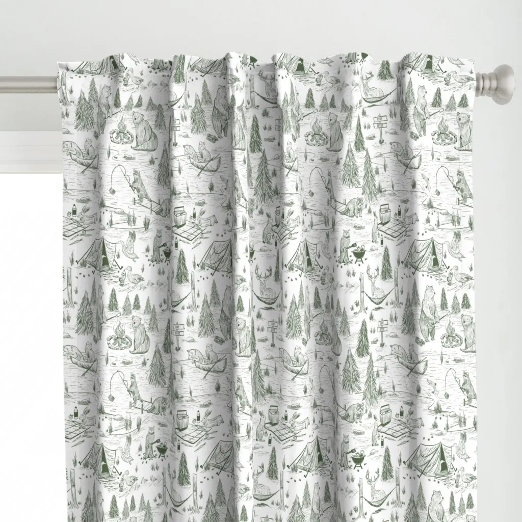 Camping Forest Animal Curtain Panel - Green alternate view