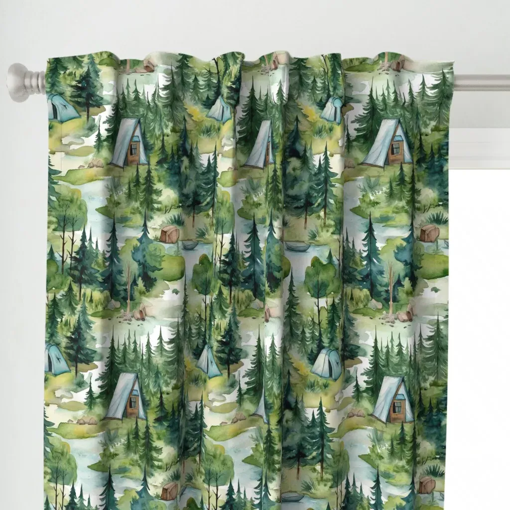 Camping In Forest Curtain Panel - Green alternate view