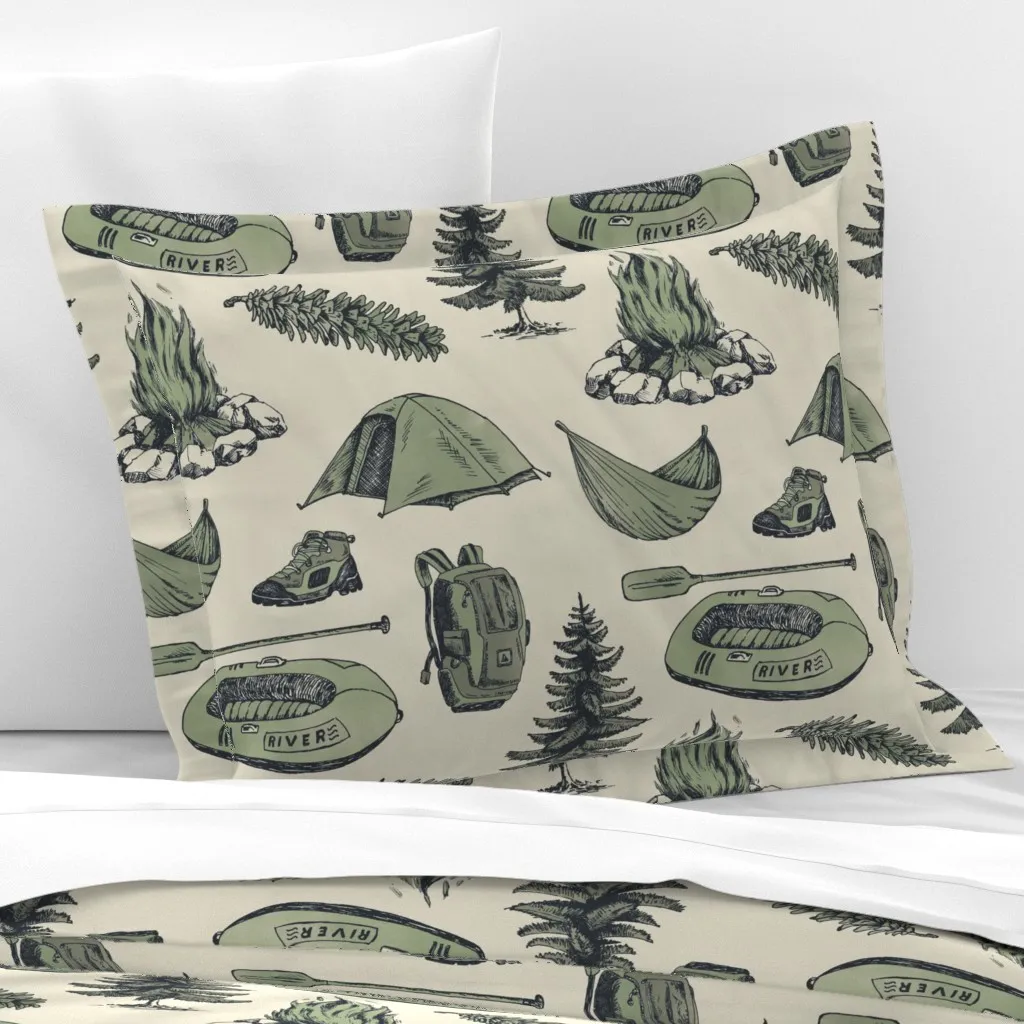 Camping Trip Wide Cotton Sateen Standard Flanged Cushion - Green product