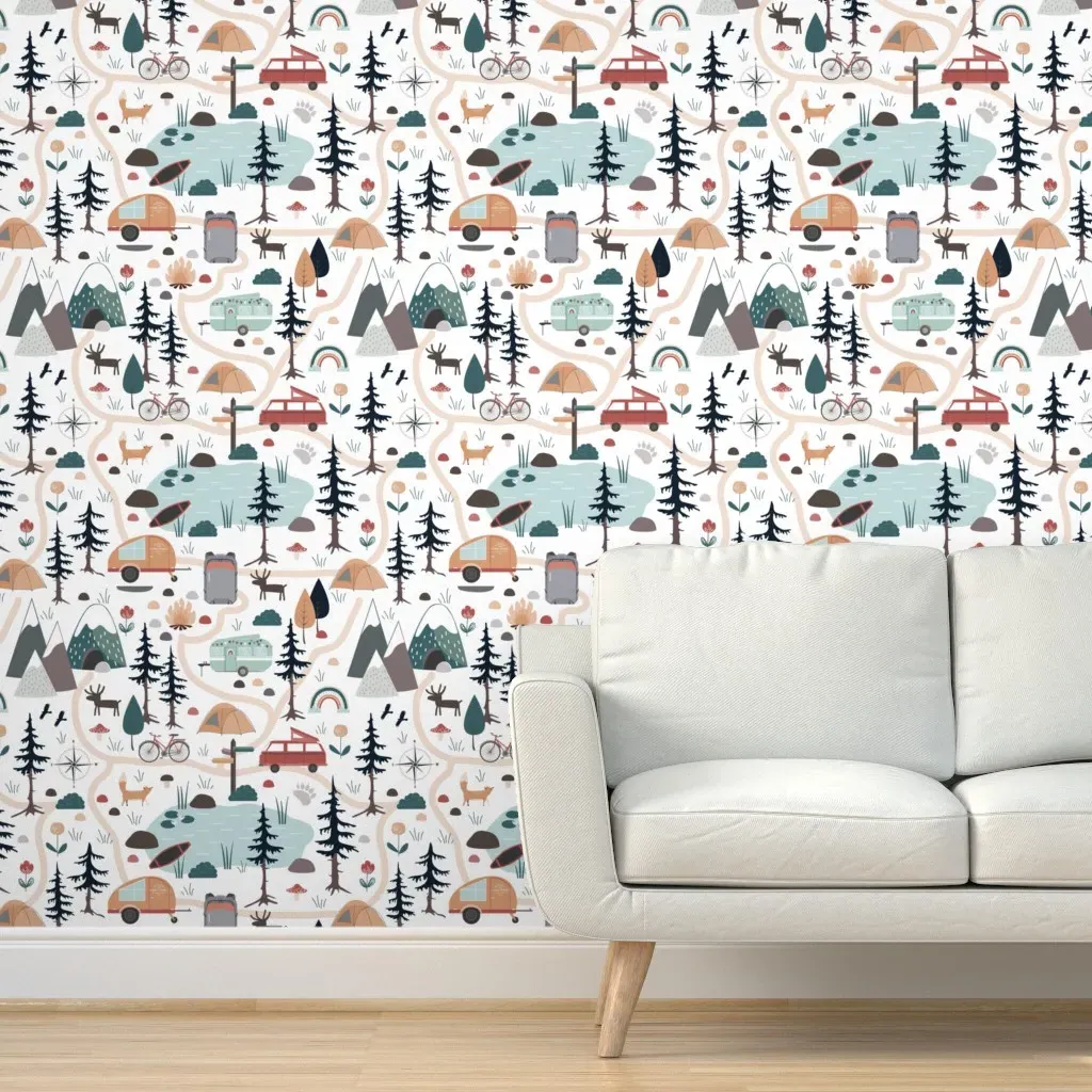 Camping Wild Forest Peel and Stick Wallpaper - Off-White product