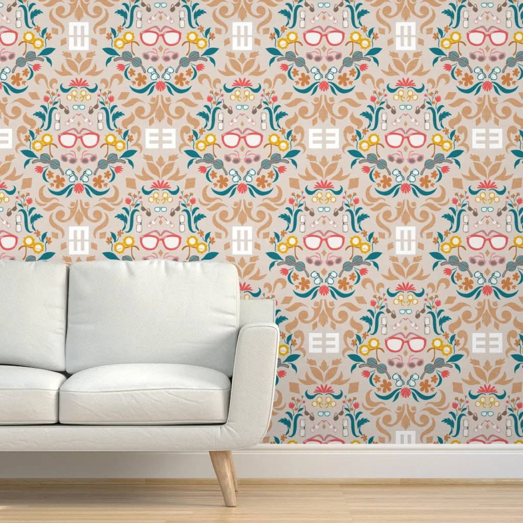 Can You See Me Now Eye Glasses Damask Peel and Stick Wallpaper product