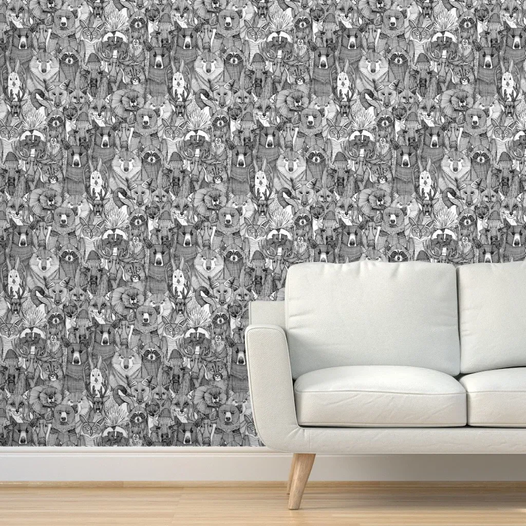 Canadian Animals Peel and Stick Wallpaper - Black, White product