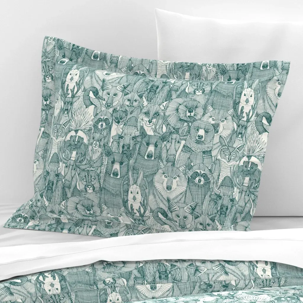 Canadian Animals Standard Flanged Cushion Cover - Teal, Cotton Sateen product