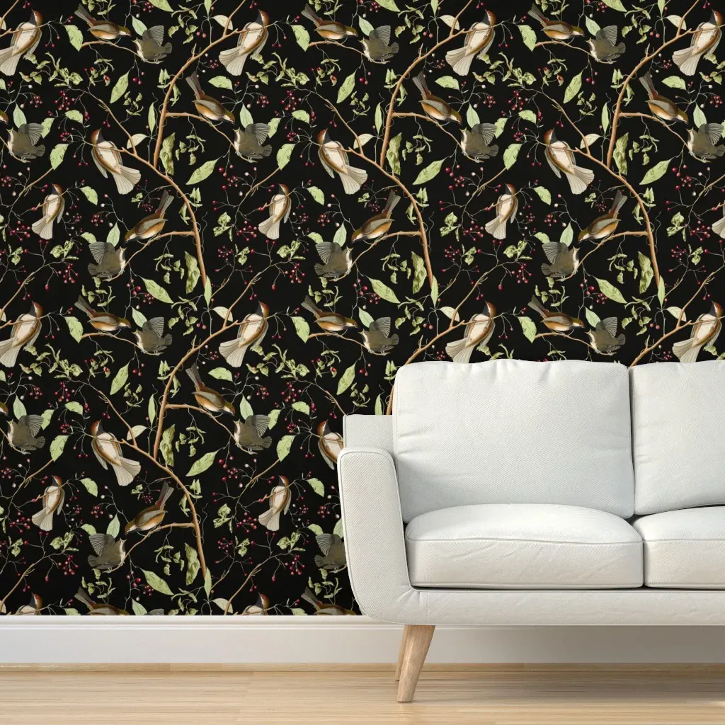 Canadian Titmice Audubon Peel and Stick Wallpaper - Brown product