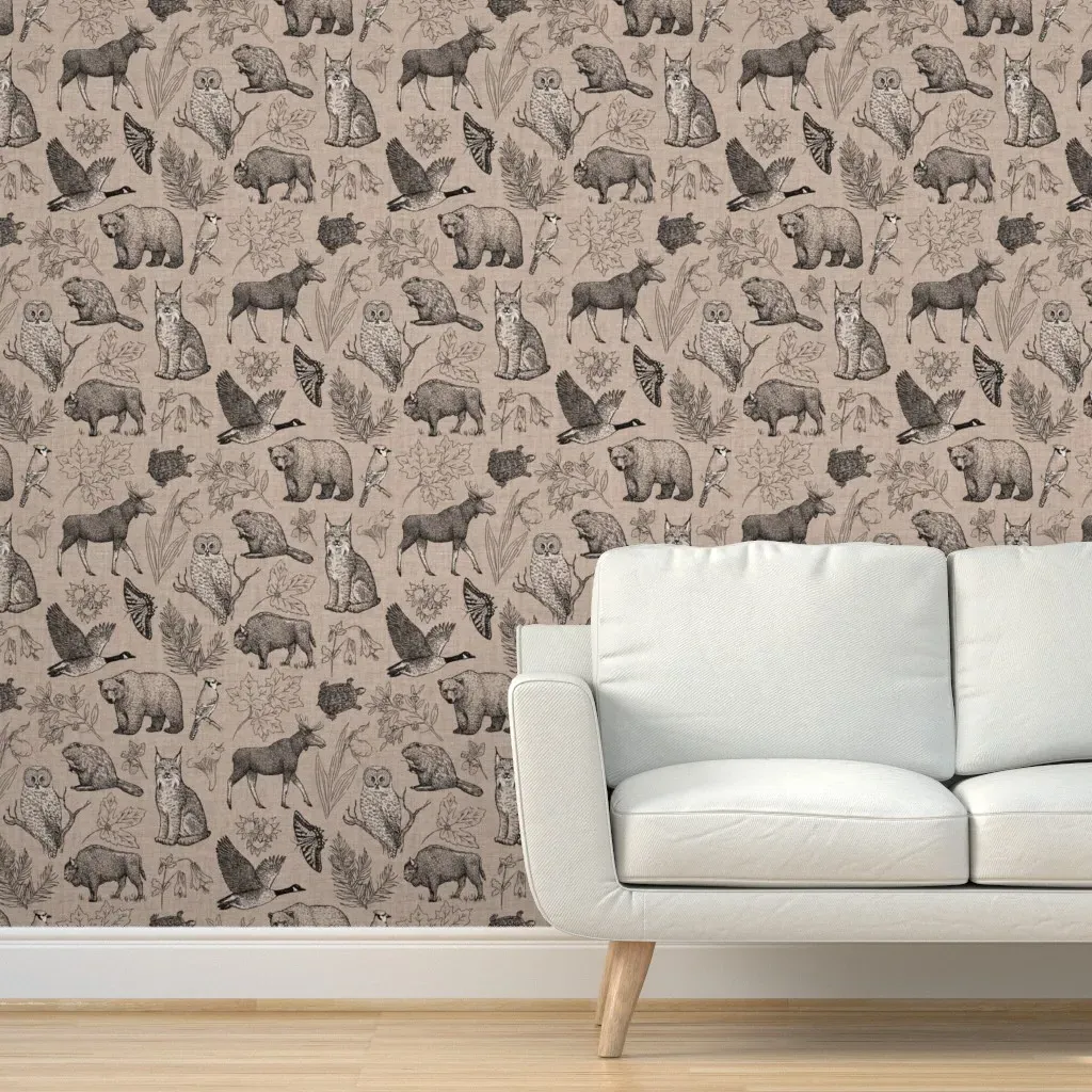 Canadian Wildlife Peel and Stick Wallpaper - Brown, Black product