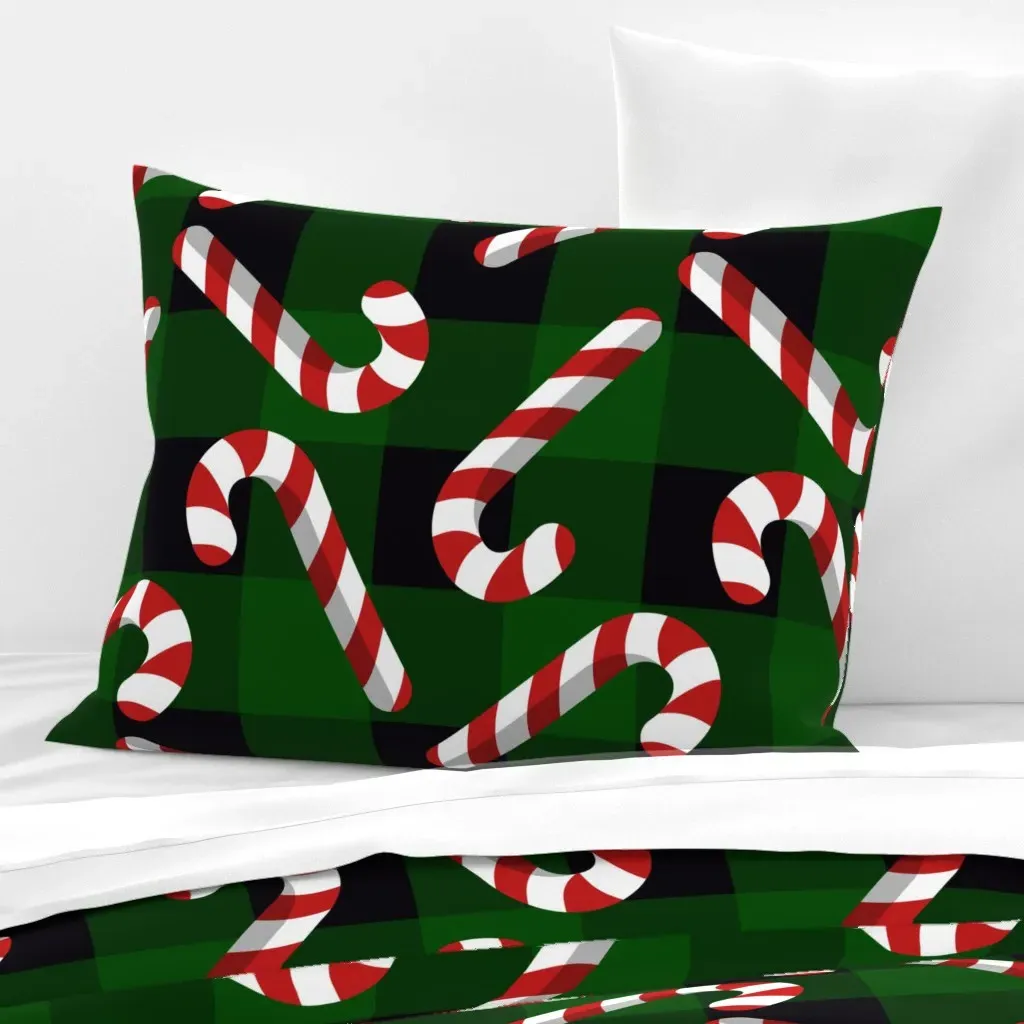 Candy Canes Green Plaid Standard Knife Edge Pillow - Red product