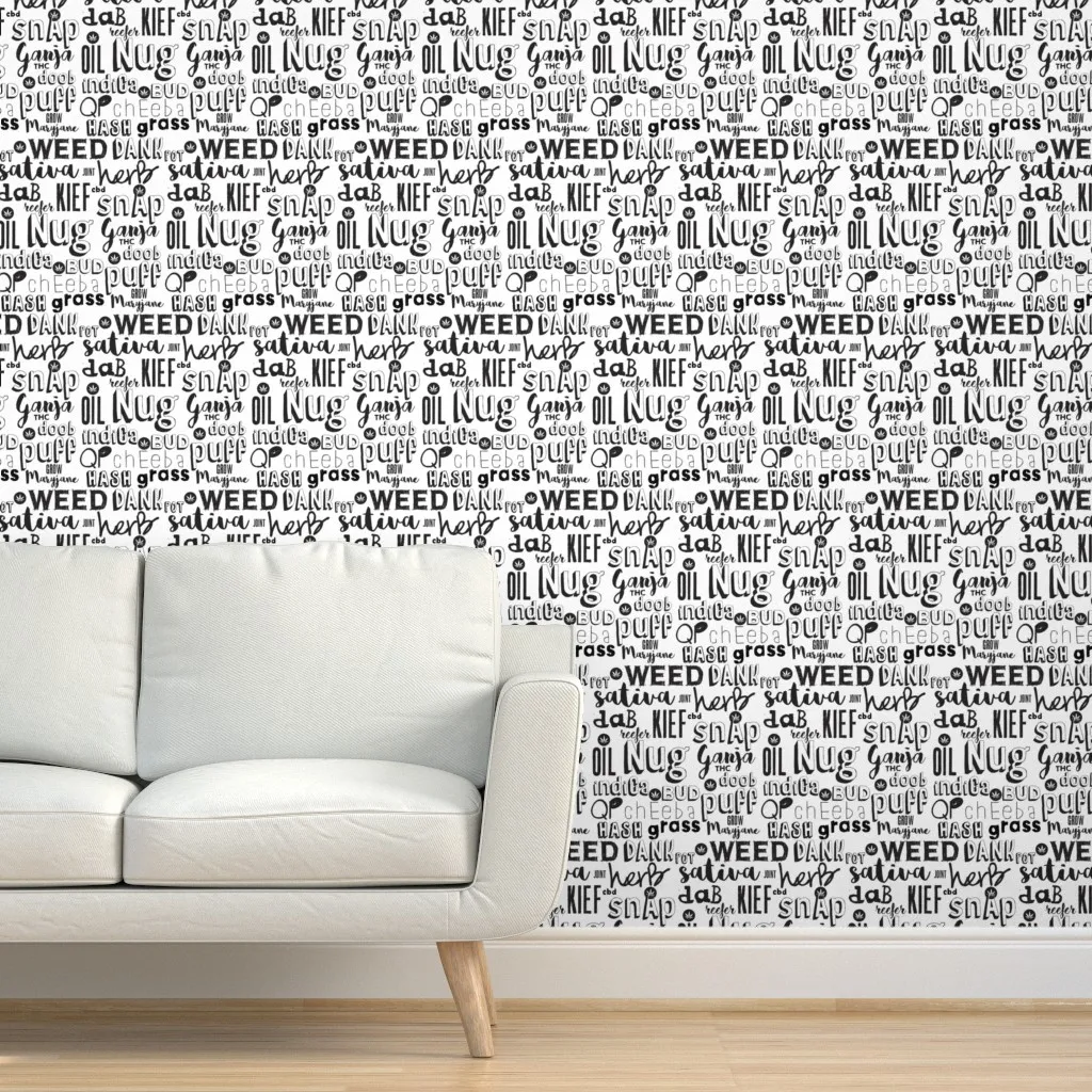 Cannabis Word Collage Peel and Stick Wallpaper - Black, White product