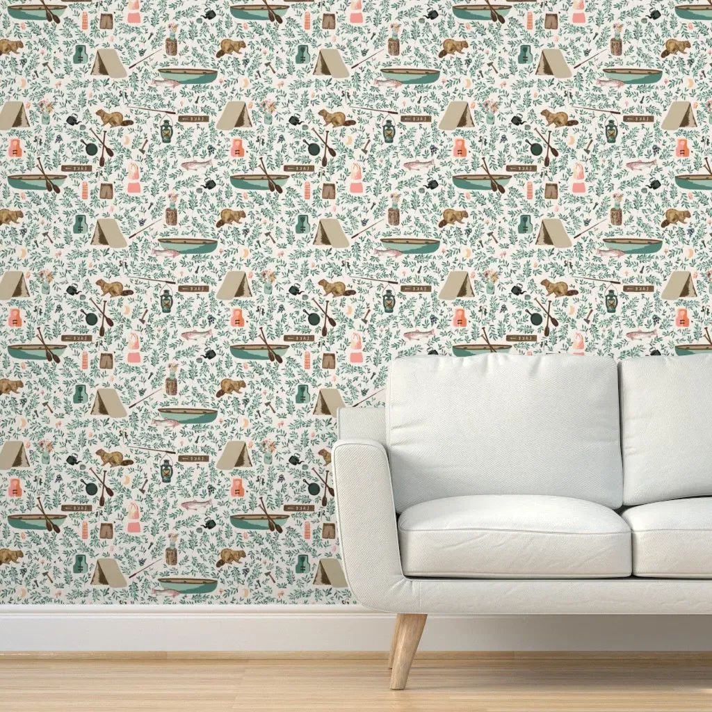 Canoe Camping 1948 Peel and Stick Wallpaper - Green product