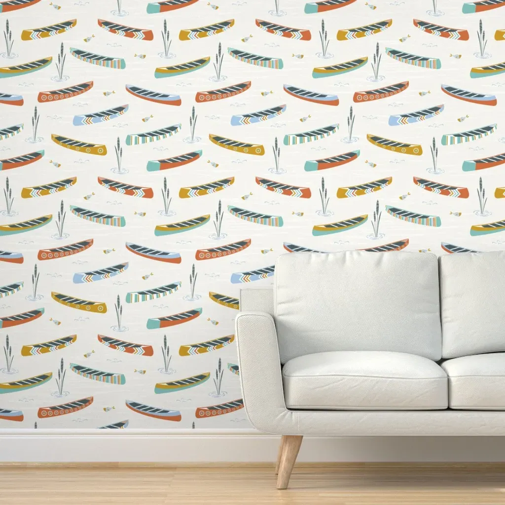 Canoe On The Lake Peel and Stick Wallpaper - Off-White product