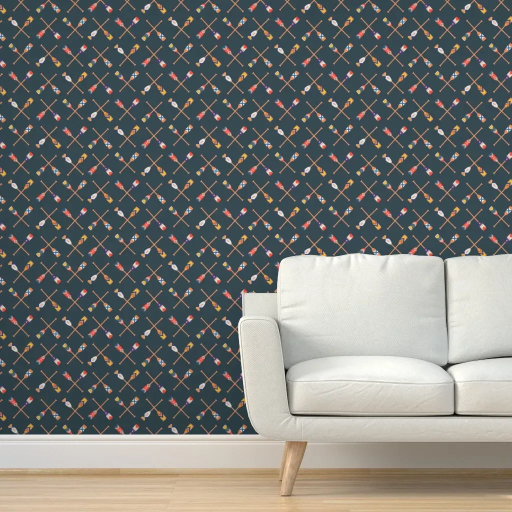 Canoe Paddles X Pattern Peel and Stick Wallpaper - Orange product