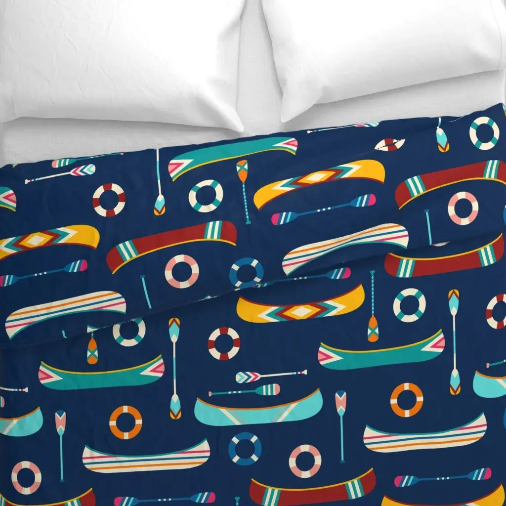 Canoeing At The Lake Duvet Cover - Teal alternate view