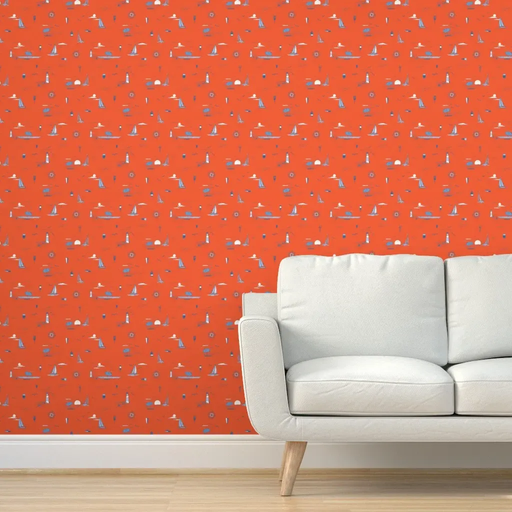 Cape Cod Beach Scene Peel and Stick Wallpaper - Orange product